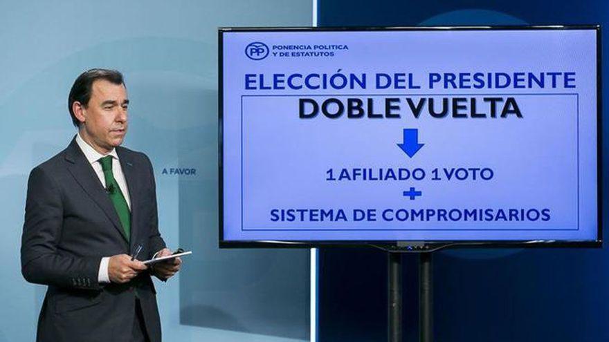 El entonces coordinador general del PP Fernando Martínez-Maíllo, en enero de 2017, explica el nuevo sistema para elegir al líder del PP.