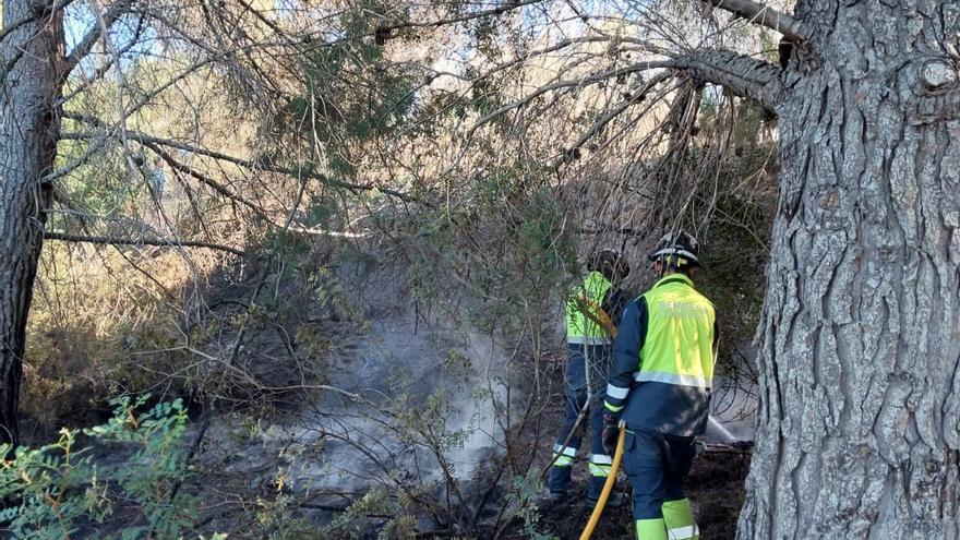 Los bomberos intervienen en un pequeño incendio forestal en el camí de Can Fornet