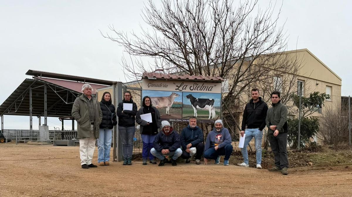 Ganaderos durante el taller de morfología y genética de la raza frisona en la granja La Sielma de Monfarracinos.