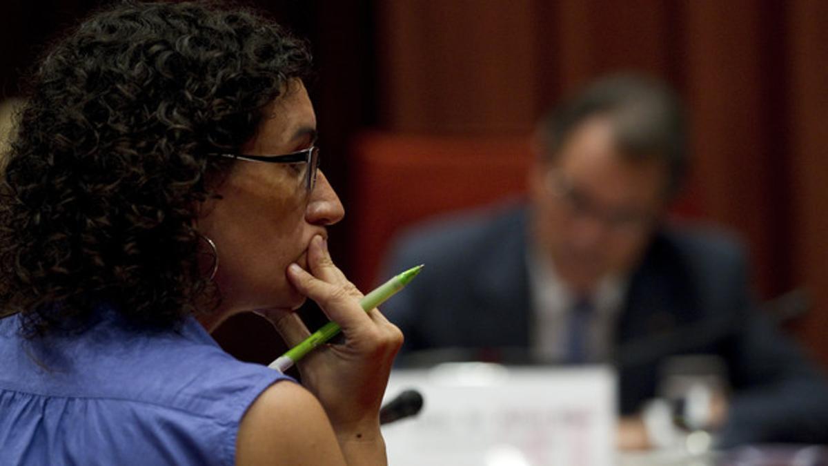 Marta Rovira, durante la comparecencia del 'president' Mas sobre el caso Palau, el 31 de julio del 2013