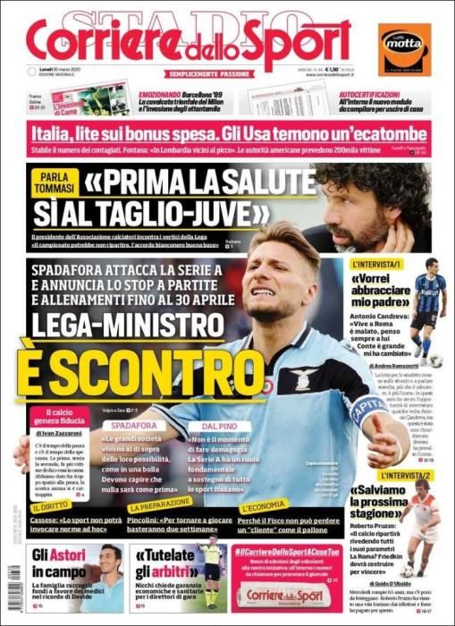 Portada CORRIERE DELLO SPORT lunes 30 marzo 2020