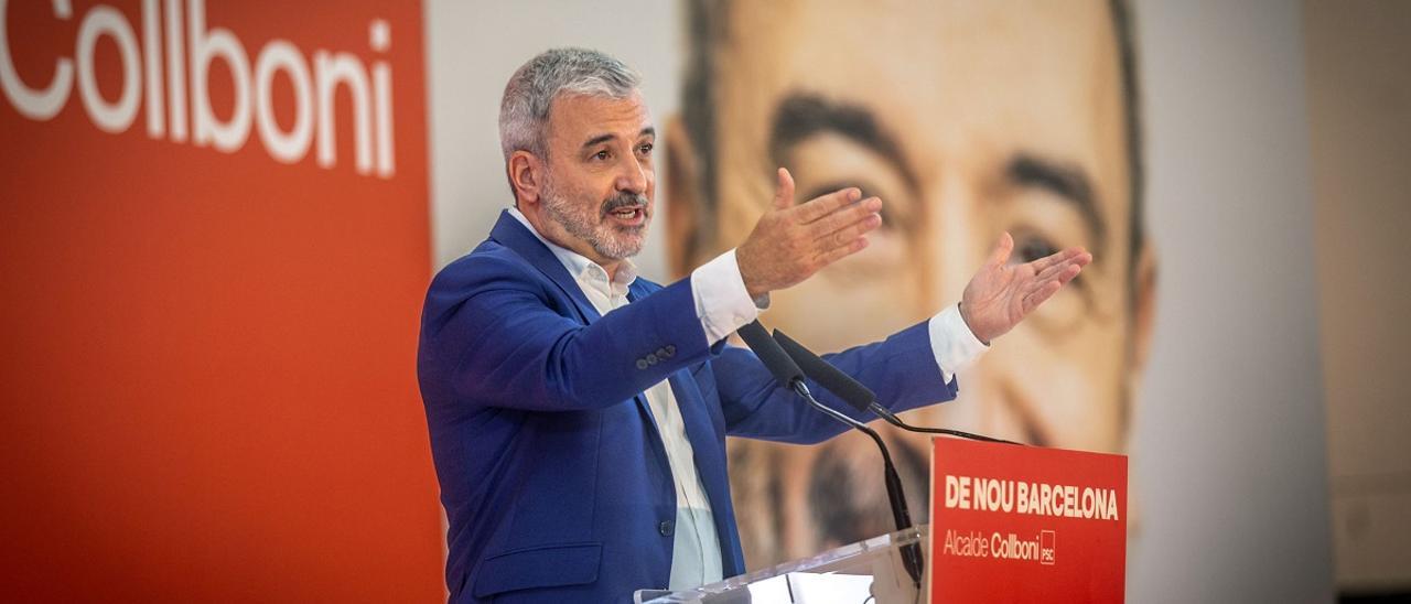 El candidato del PSC, Jaume Collboni, en un mitin