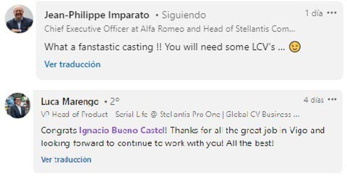 Capturas de los mensajes de los responsables de Stellantis Pro One.