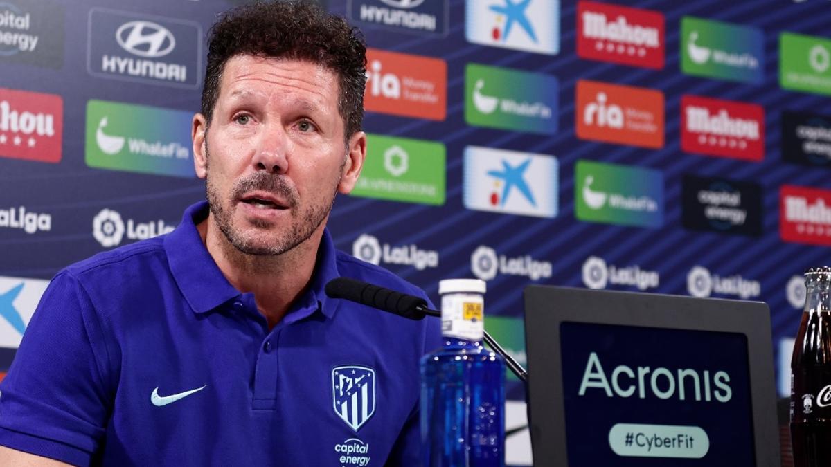 Diego Pablo Simeone, en la reda de prensa previa al derbi en el Metropolitano.