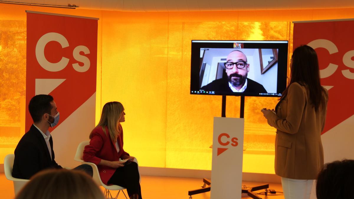 El eurdiputado de Ciudadanos, Jordi Cañas, durante su intervención vía telemática.