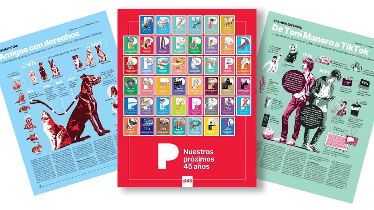 La portada y dos páginas del especial de EL PERIÓDICO por su 45º aniversario.