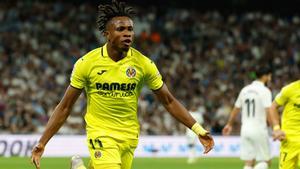 Chukwueze celebra el 2-3, una auténtica obra de arte en el Bernabéu