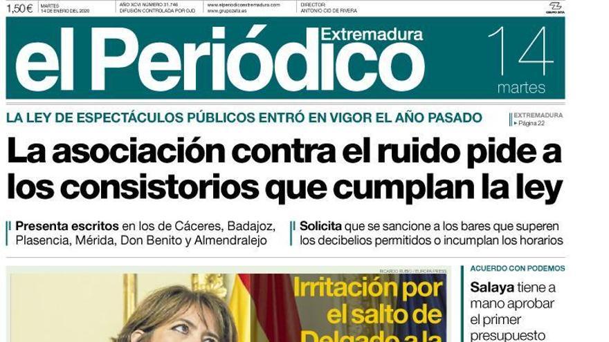 Esta es la portada de EL PERIÓDICO EXTREMADURA correspondiente al día 14 de enero del 2020