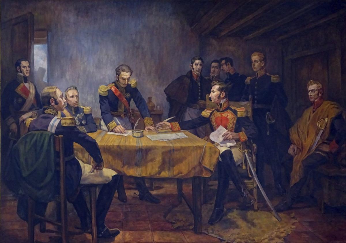 ‘La capitulación de Ayacucho’, obra del pintor peruano Daniel Hernández Morillo, pintado con motivo del centenario de la batalla (1924). / Museo del Banco Central de Reserva del Perú