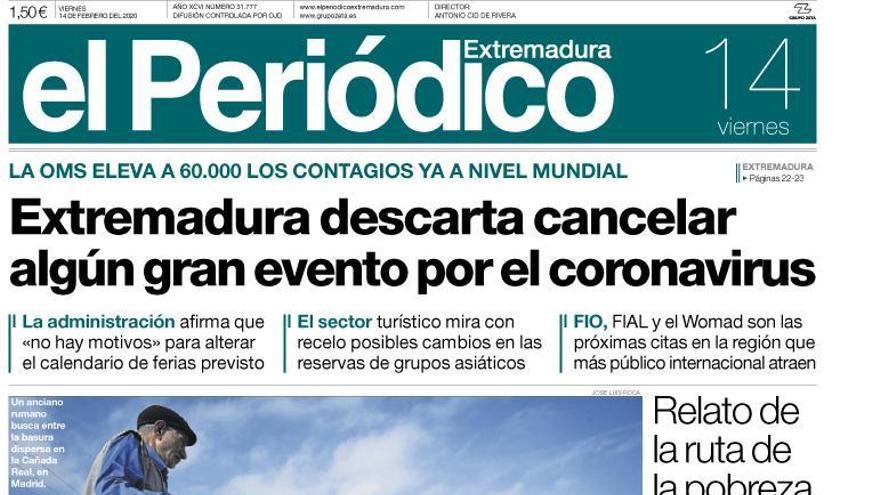 Esta es la portada de EL PERIÓDICO EXTREMADURA correspondiente al día 14 de febrero del 2020