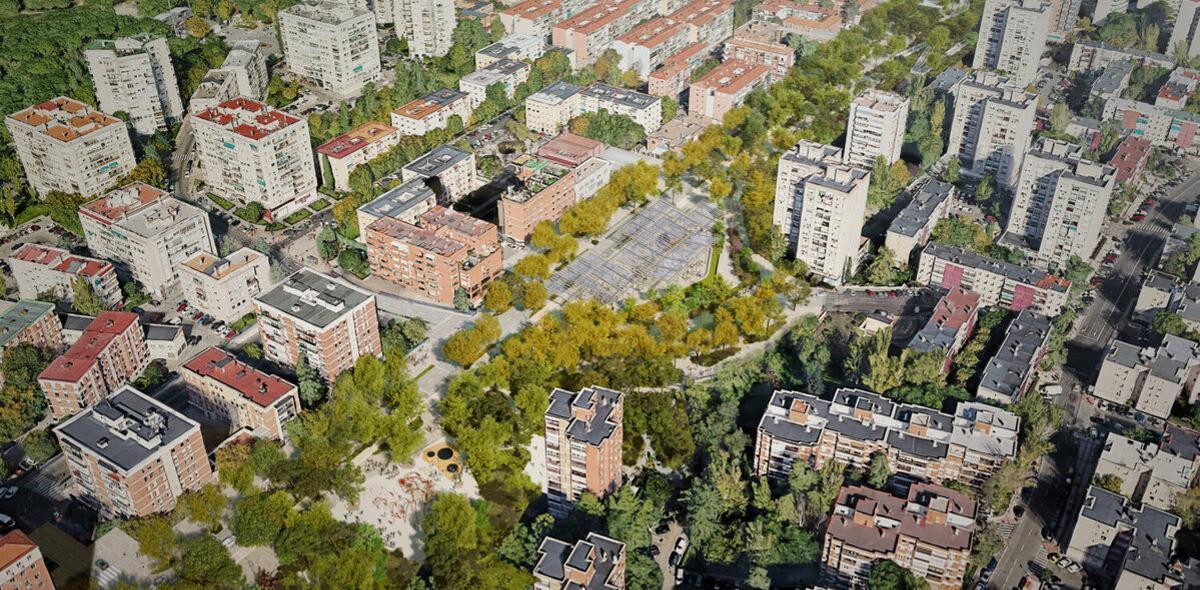 Recreacion detalle del Paseo Verde del Suroeste en el enlace de Batan.