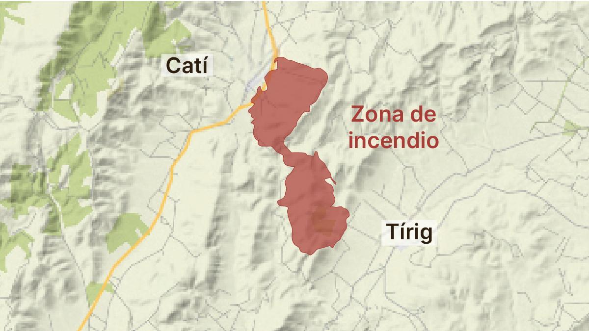 Perímetro aproximado del incendio forestal de Tírig.