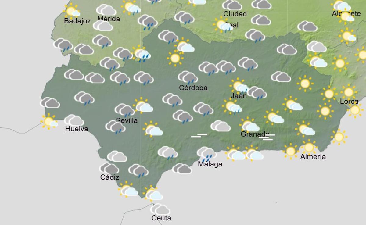 El tiempo el domingo en Andalucía a las 09.00 horas.