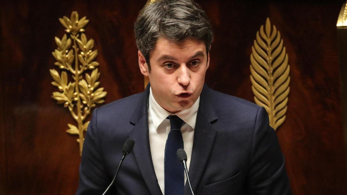 El primer ministro francés, Gabriel Attal, durante el debate sobre Ucrania en la Asamblea Nacional, este martes.