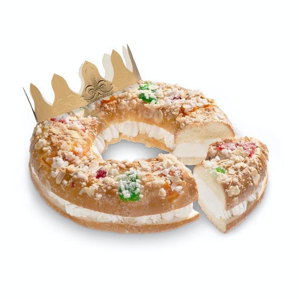 Roscón de Reyes relleno de preparado a base de nata congelado de Mercadona.