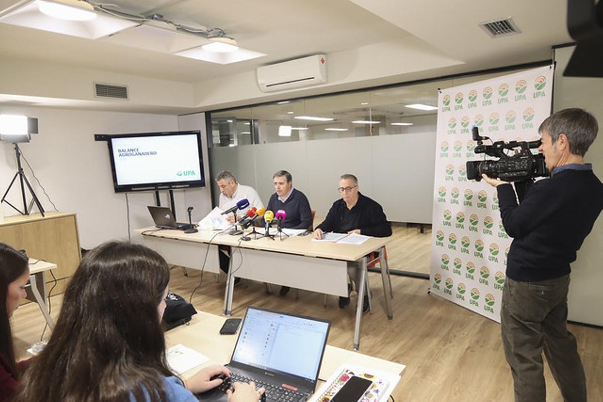 Dirigentes de UPA, durante la presentación del balance agrario 2025 en Madrid.