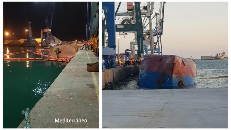 Los bomberos se retiran de la búsqueda del estibador y el marinero en el puerto de Castelló por el riesgo para los buzos