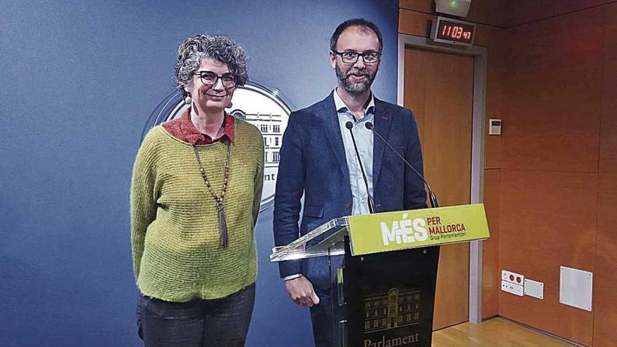 Miquel Gallardo y Agustina Vilaret, diputados de Més, ayer en el Parlament.