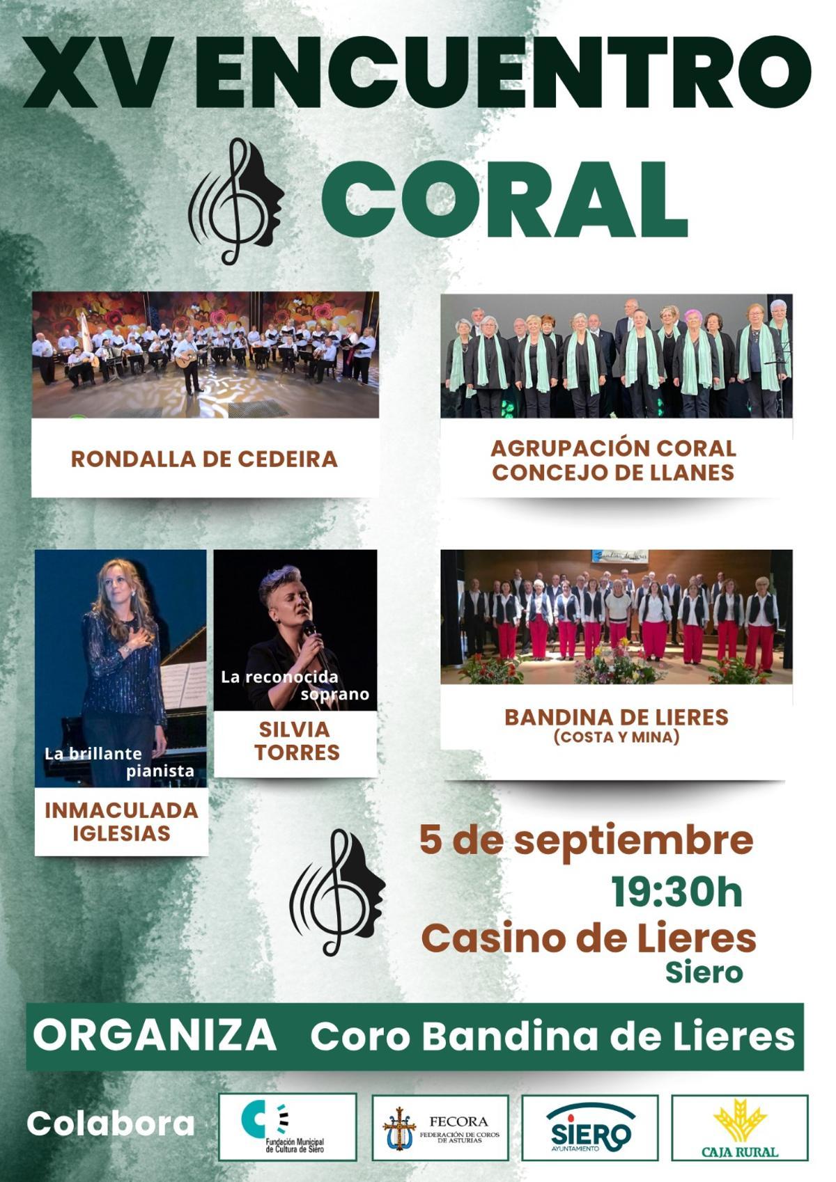 Programa del encuentro coral en el Casino de Lieres.