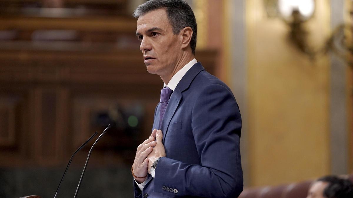 Pedro Sánchez durante su comparecencia en el Congreso de los Diputados.