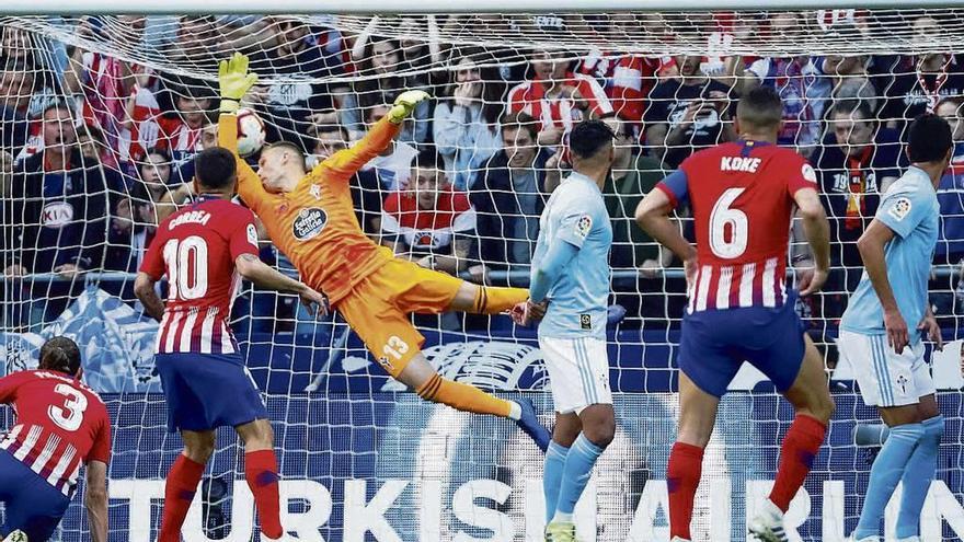 Imagen del gol recibido por el Celta en un última visita al Wanda Metropolitano. // Efe