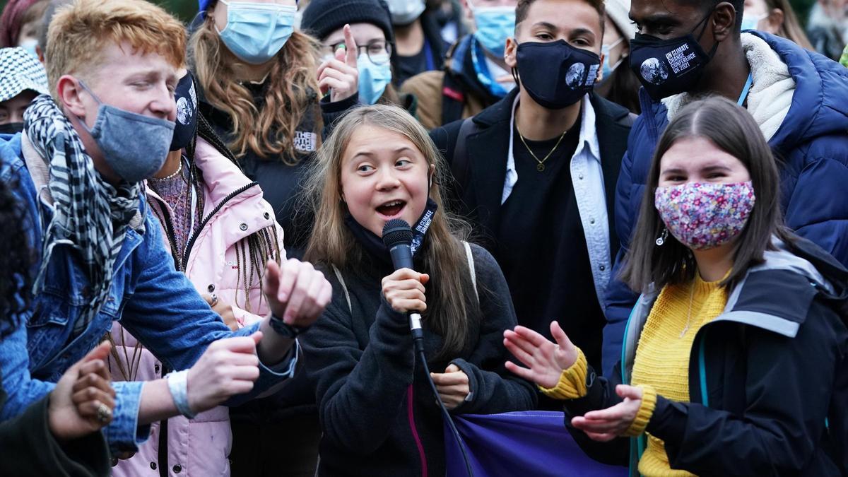 La activista Greta Thunberg, durante la manifestación.