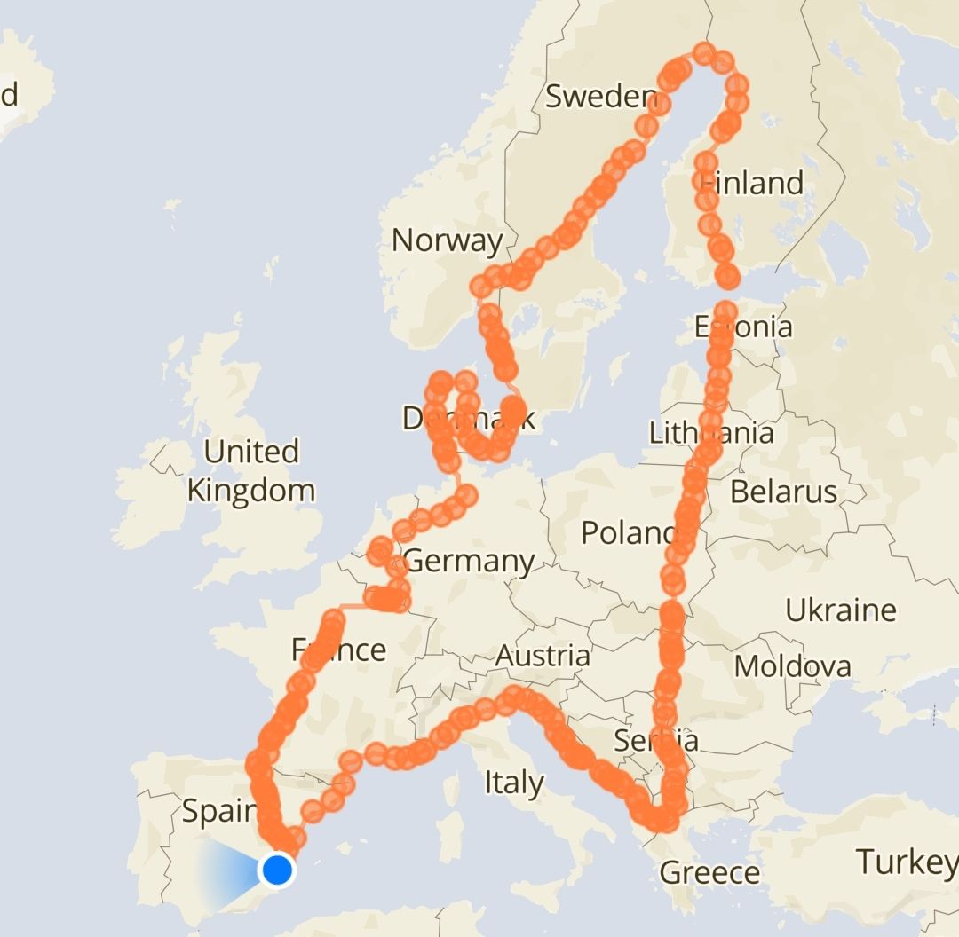 Mapa de la Vuelta ciclista de Juanma Mérida por Europa