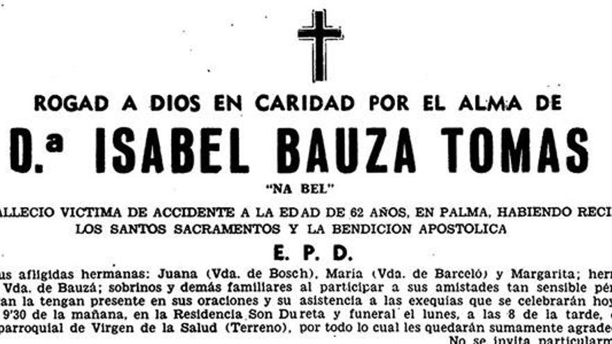 Esquela publicada en Diario de Mallorca el 8 de julio de 1973.