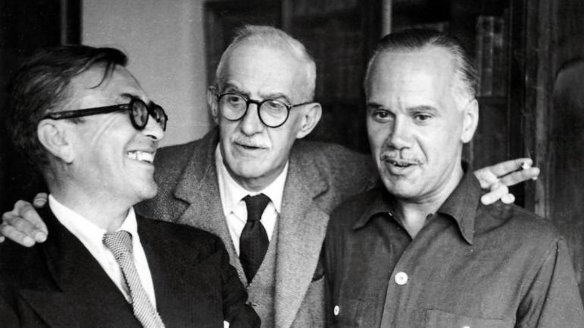 Los malagueños Emilio Prados y José Moreno Villa , con Luis Cernuda en el exilio en México en los 50.