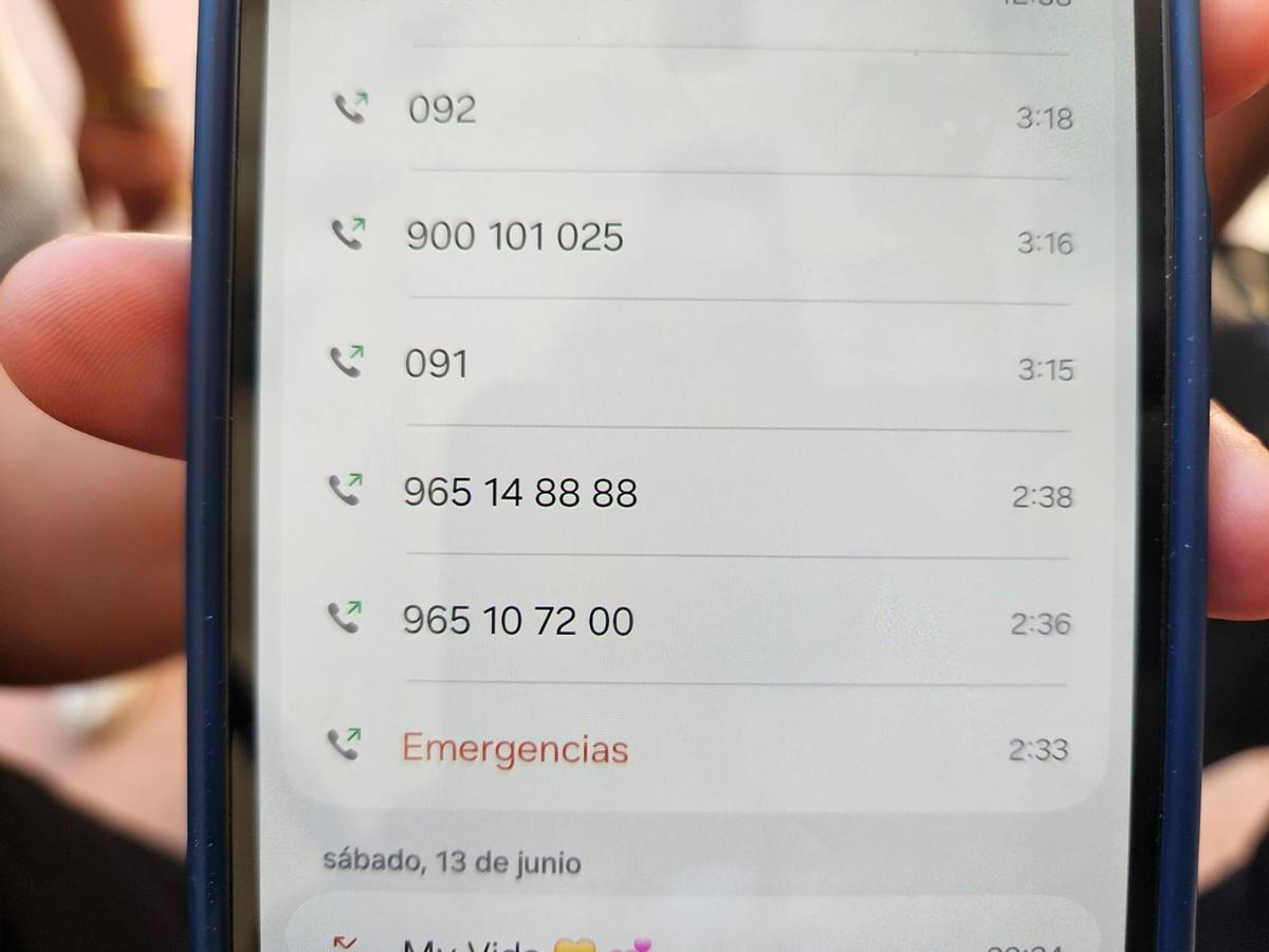 Pantallazo de las llamadas realizadas por la pareja que recibió amenazas tras quejarse a sus vecinos por la música alta.