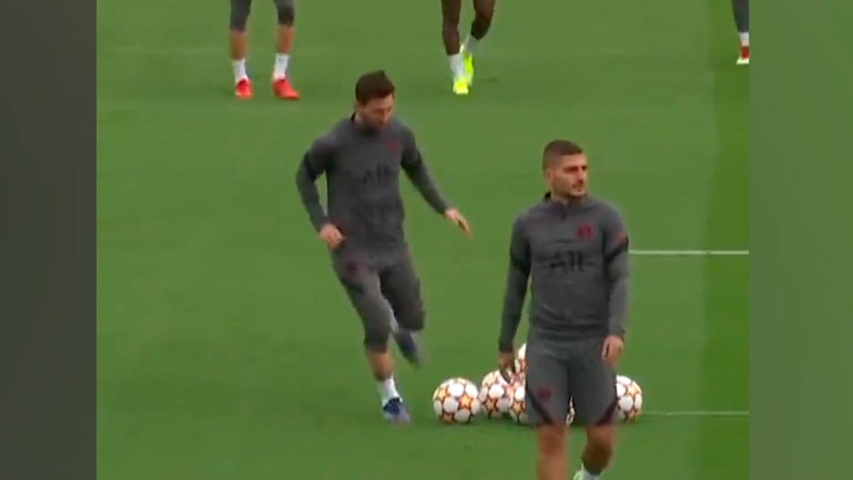 Buen ambiente en el entrenamiento del PSG: El cariñoso pelotazo de Messi a Verratti antes del duelo ante el City