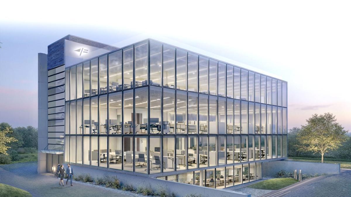 Infografía del futuro edificio del Grupo Junquera que se está construyendo en el Parque Científico y Tecnológico de Gijón. | ÁNGEL GONZÁLEZ