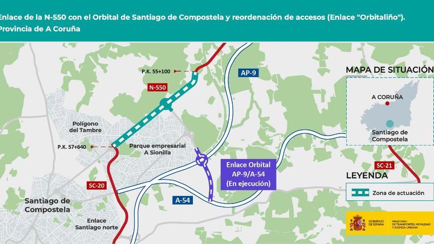 Aprobado el trazado del enlace de la N-550 con el Orbital de Santiago con 25M de inversión