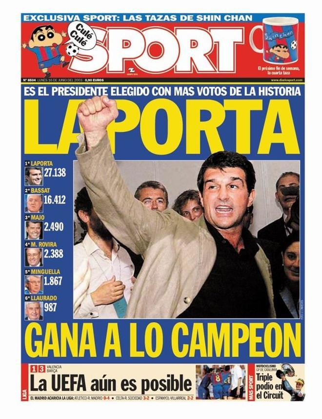 2003 - Joan Laporta se convierte en presidente del FC Barcelona y gana por la votación más alta de la historia del club