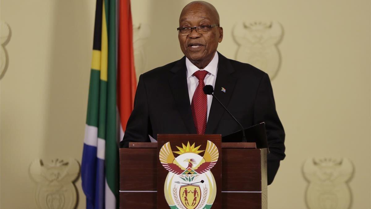 Zuma se dirige al país en una alocución desde la sede gubernamental, en Pretoria, el 14 de febrero.