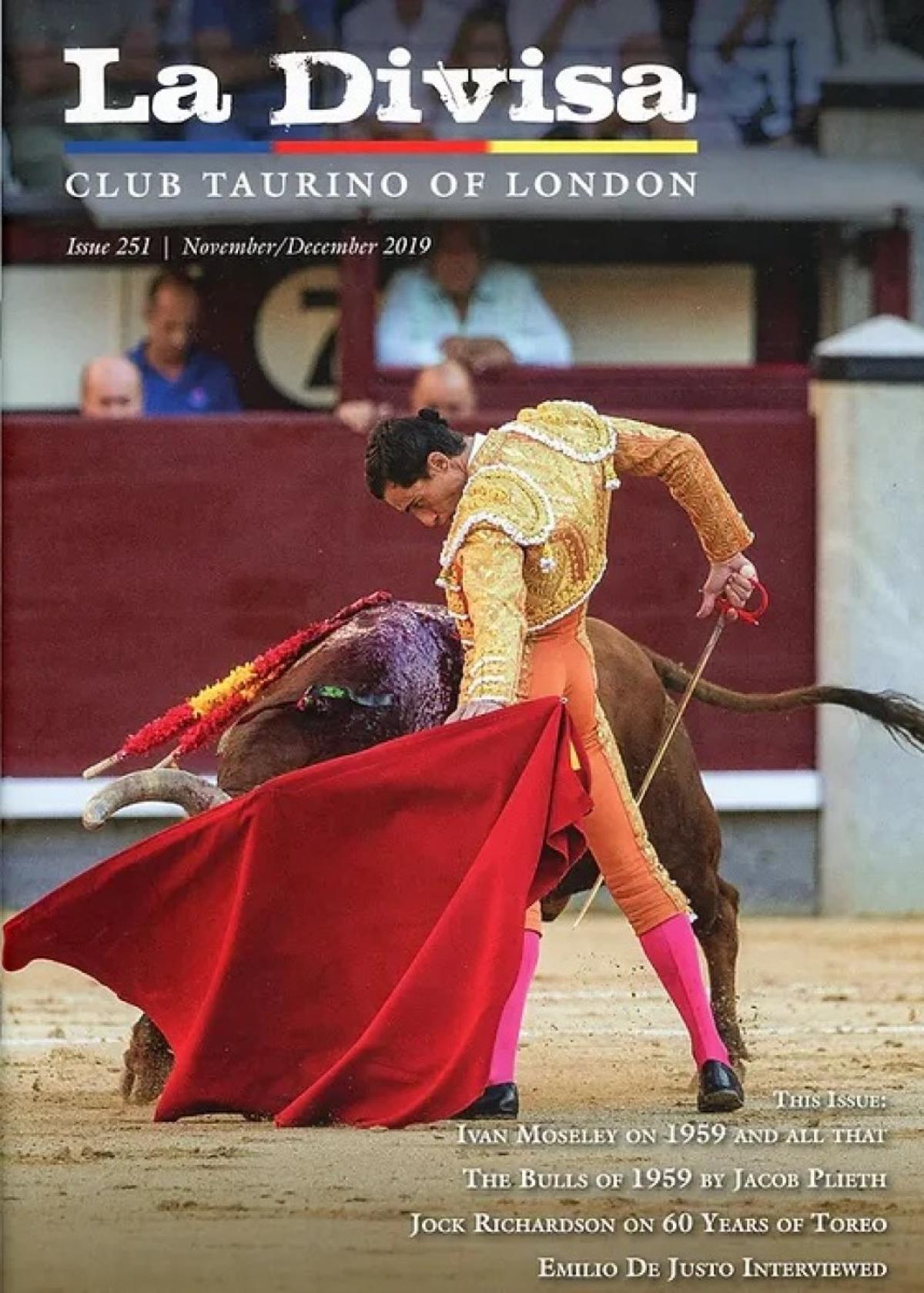 Una portada de La Divisa, del Club Taurino de Londres, de 2019.