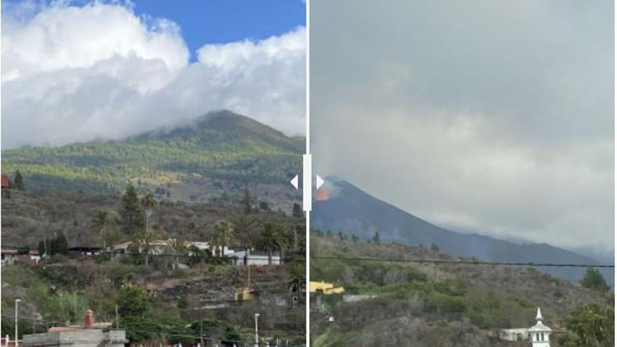 Antes y después de la erupción del volcán en La Palma