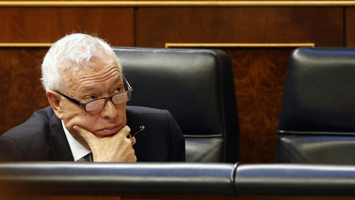 El ministro de Exteriores, José Manuel García-Margallo, este jueves, en el Congreso.