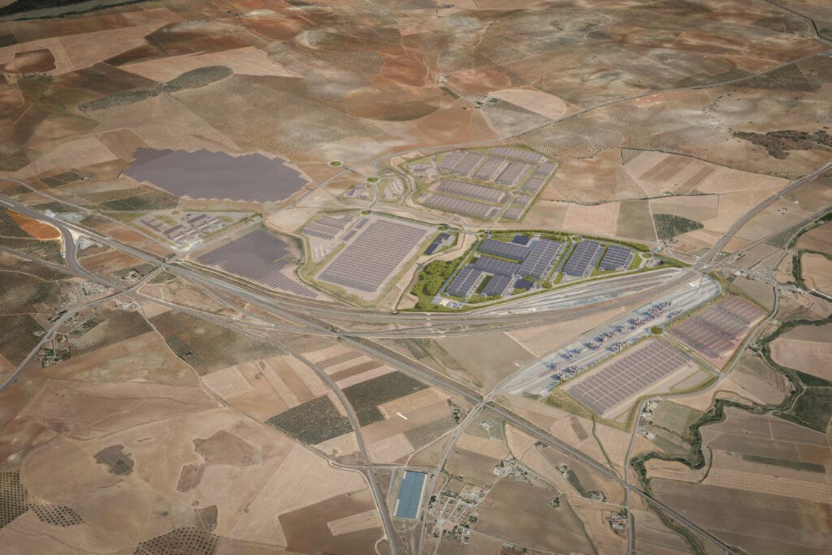Terrenos donde se construye el Puerto Seco de Antequera, desde el aire.