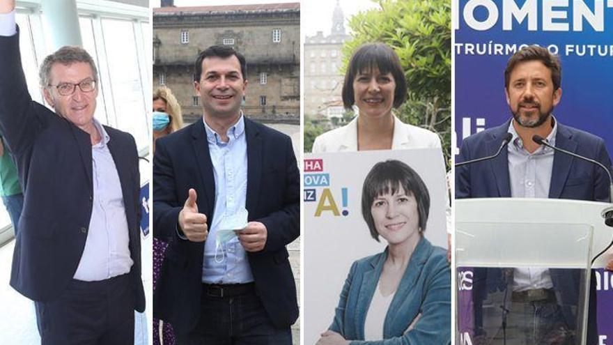 Los candidatos de las principales fuerzas políticas que se presentan a las elecciones: Alberto Núñez Feijóo (PP), Gonzalo Caballero (PSOE), Ana Pontón (BNG) y Antón Gómez-Reino.