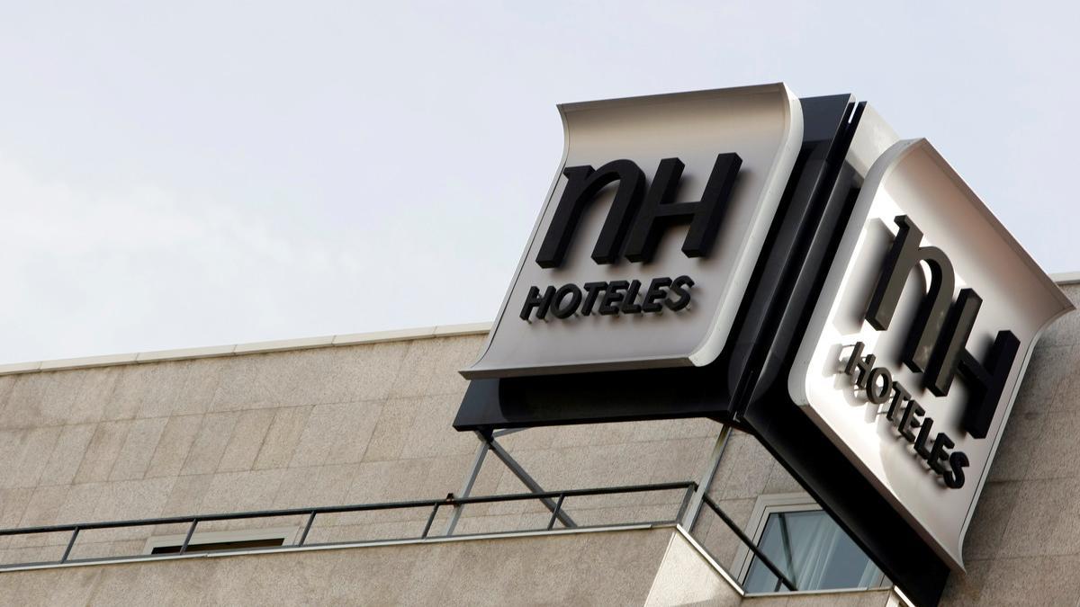 FILE PHOTO: The logo of Spanish NH Hoteles chain is seen on the roof of one of its hotel in central Madrid