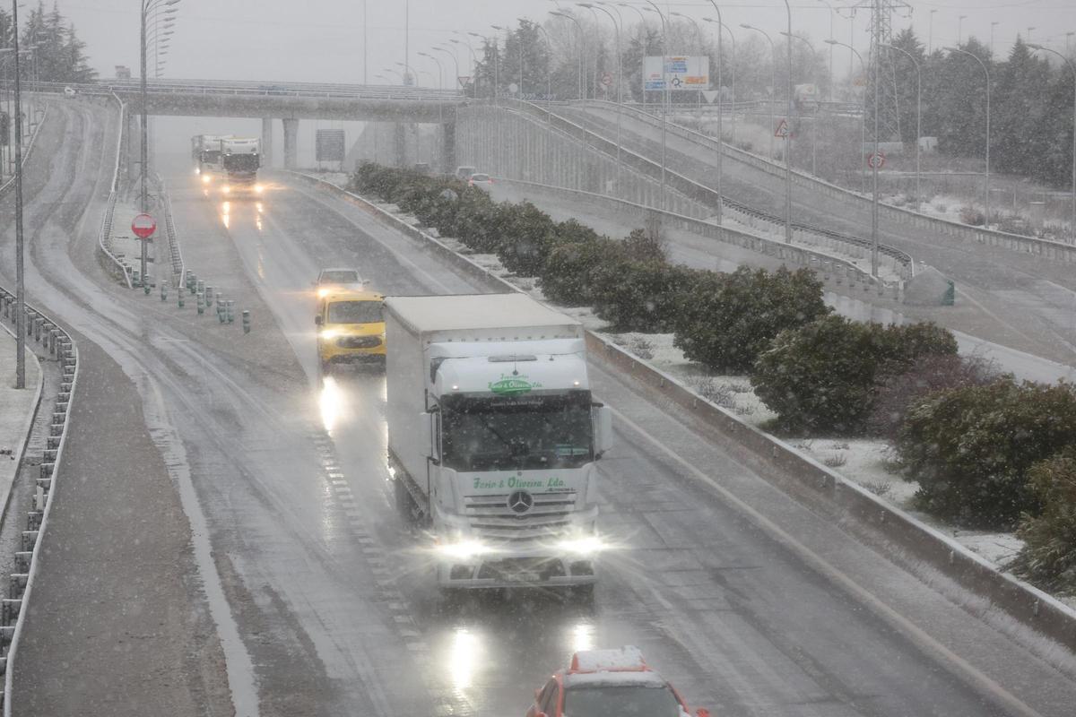 Una nevada reciente cubre una autovía a su paso por Salamanca.