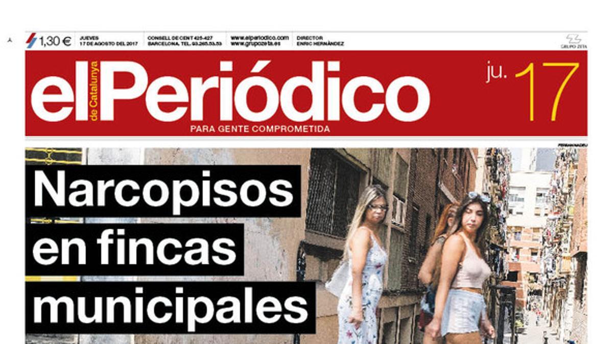 La portada de EL PERIÓDICO del 17 de agosto del 2017.