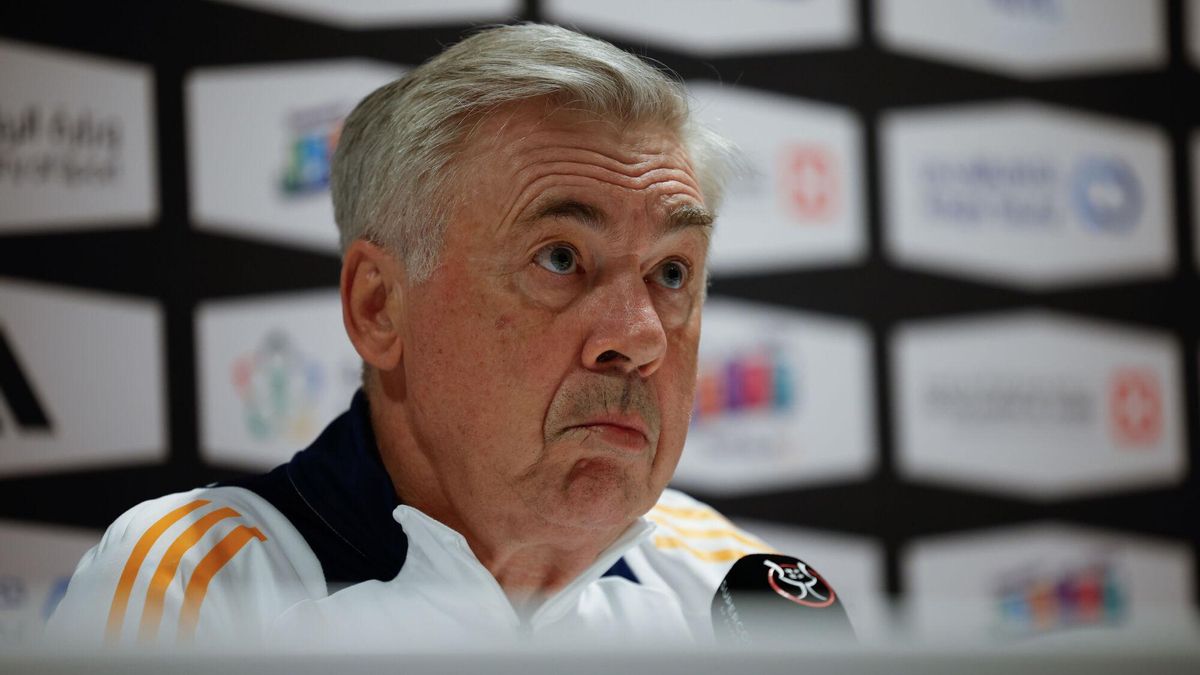 Carlo Ancelotti, durante la rueda de prensa ofrecida en Yeda, en la víspera del partido de semifinales de la Supercopa de España que les enfrenta al Mallorca