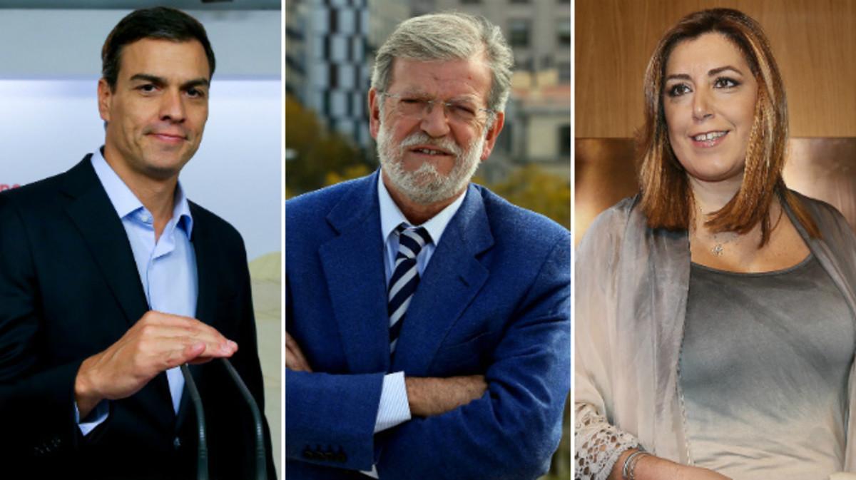 Pedro Sánchez, Juan Carlos Rodríguez Ibarra y Susana Díaz.