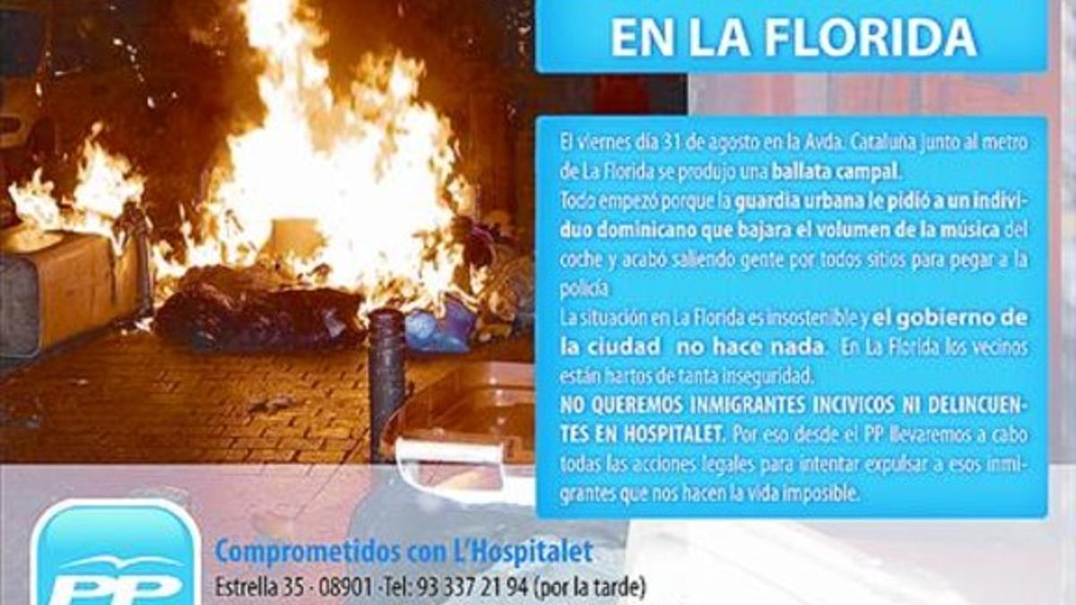Imagen del folleto de L'Hospitalet, ilustrado con una foto de vandalismo en Madrid.