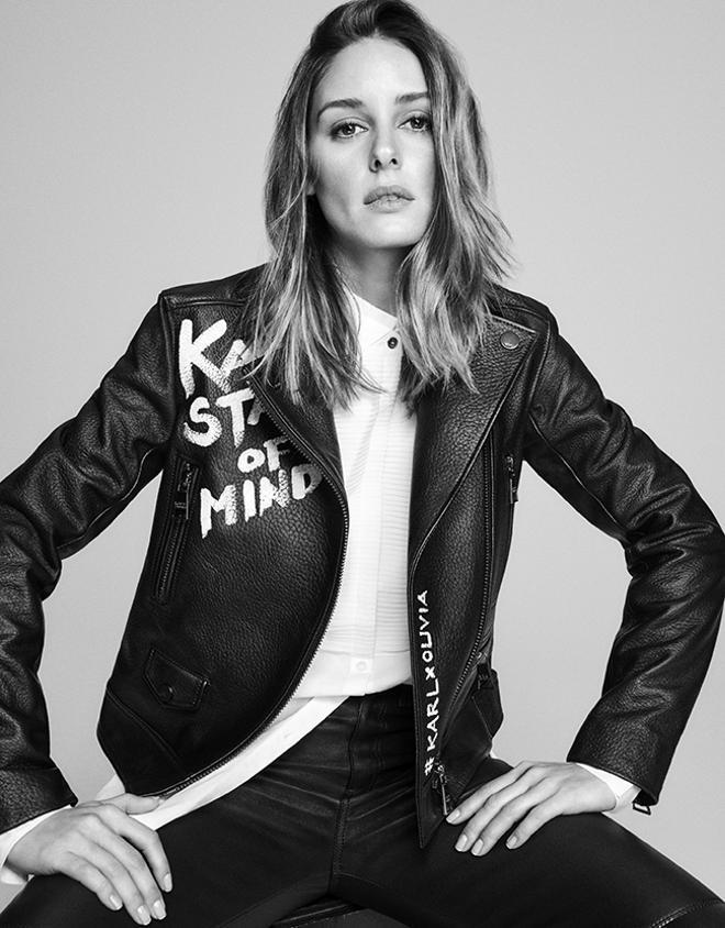 Biker con grafismos de la colección Karl Lagerfeld Styled By Olivia Palermo