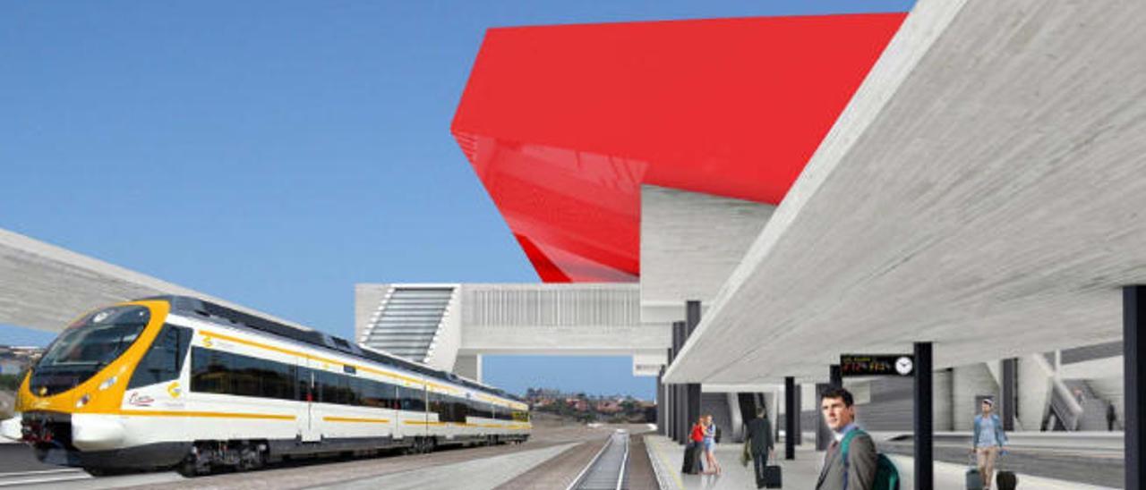 Proyección virtual del futuro tren de Gran Canaria en la estación de Playa del Inglés