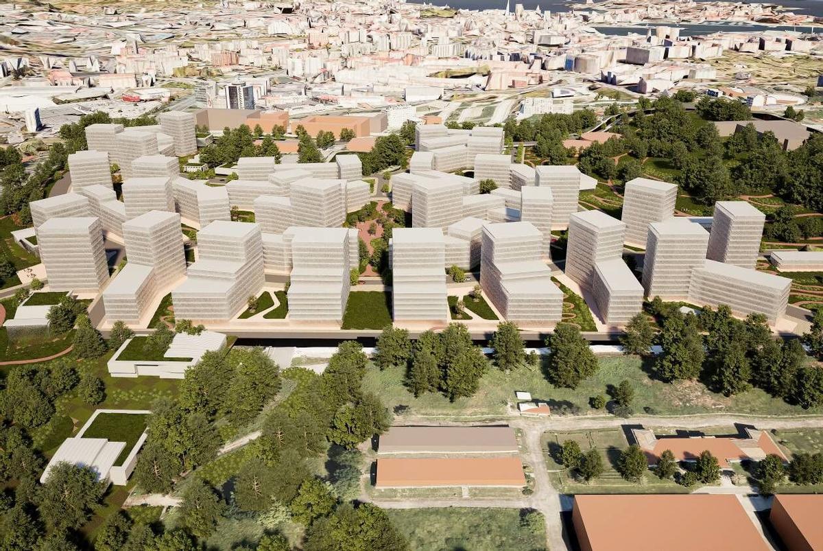 Recreación virtual del proyecto de urbanización de viviendas que la Xunta de Galicia promueve en Monte Mero, en A Coruña.