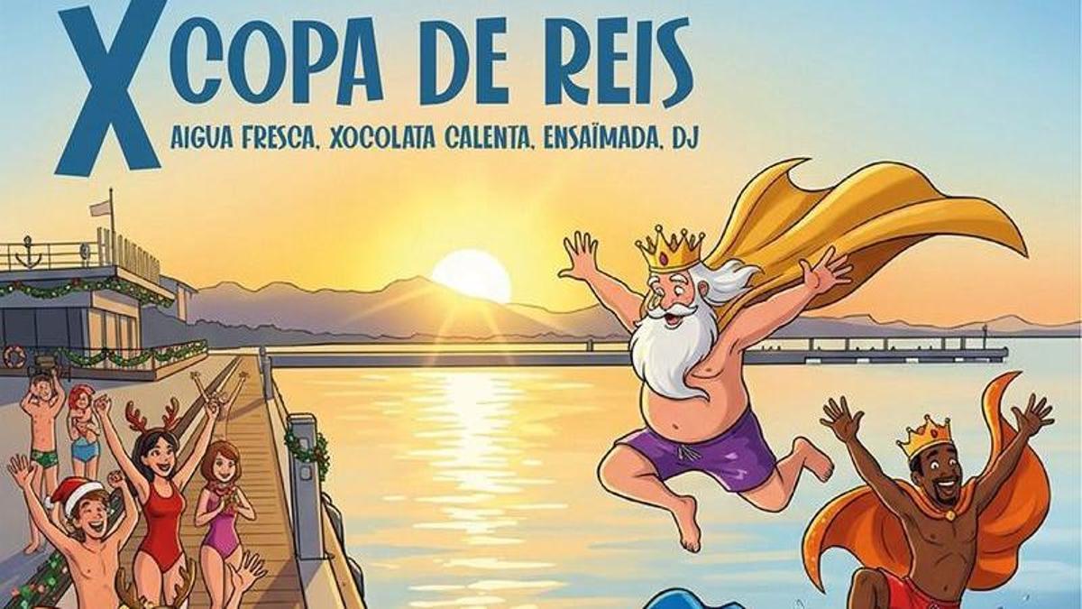 Cartel de la Copa de Reis de natación, que se disputa en el Port de Pollença
